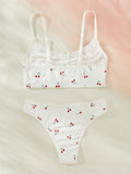 Anokhinaliza Young Girls Printed Homewear Night Cute Stretch Top And Panty Underwear White Sleepwear Set