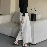 Anokhinaliza Korean Bow Lace-up Loose Casual Mid-length Skirt Women 2024 Summer New High Waist Solid Color All Match A-line Skirt