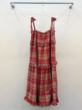 Anokhinaliza Plaid Long Dress Womens Slip Dress Summer French Syle Lolita High Waist Spaghetti Strap High Low Ruched Ruffle Dress rok