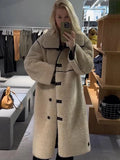 Anokhinaliza Winter Plush Warm Windproof Women's Coat Fashion Turndown Collar Single Breasted Long Coats Women Elegant Casual Loose Outerwear