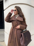 Anokhinaliza Winter Warm Windproof Long Women's Coat Turndown Collar Single Breasted Casual Loose Coats Women Fashion Solid Color Outerwears