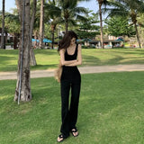 Anokhinaliza Black Elastic U-neck Sleeveless Shoulder Strap Jumpsuit Set for Women's Summer New High-end Backless Long Casual Jumpsuit