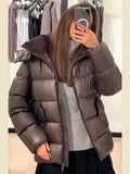 Anokhinaliza New Winter Warm Thicken Windproof Women's Coat Casual Loose Solid Color Zipper Coats Women Retro Fashion Simple Outerwears