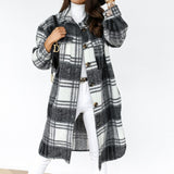 Anokhinaliza Single Breasted Trench Coat Fashion Long Autumn Winter Women's Clothing Long Sleeve Woolen Plaid Overcoat Coat