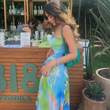 Anokhinaliza Bandage Printed Backless Beach Dress Female Summer Casual Sexy Halter Pleated Dress Holiday Clothes Women Bodycon Dress