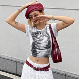 Anokhinaliza Graphic Tees 2000s Clothes Y2k Streetwear Trendy Short Sleeve Crop Tops White T Shirts for Woman 2024 Summer