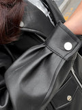 Anokhinaliza American Streetwear New Retro Solid Color Leather Jacket Female Y2K High Street Fashion Gothic Punk Fan Car Loose Casual PU Coat