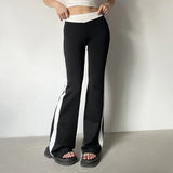 Anokhinaliza Casual Basic Side Striped Flared Pants Black High Waist Stretch Boot Cut Pants Jogging Sweatpants Trousers Yoga Outfits