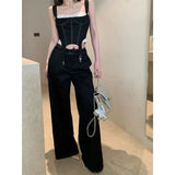 Anokhinaliza Summer New High Street Contrast Color Lace Splicing Irregular Camisole Women + Loose Casual Wide Leg Pants Two-piece Suit