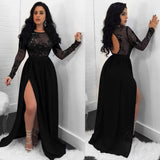 Anokhinaliza Black Lace Sequins Mesh Patchwork Women Sexy Maxi Evening Party Dress