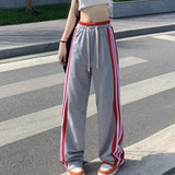 Anokhinaliza Women's Grey Drawstring Sweatpants Fashion High Waist Straight Wide Leg Pants Simplicity Baggy Bind Feet Trouser Ladies Autumn