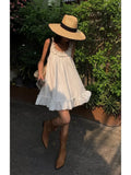 Anokhinaliza Women Casual Sleeveless Ruffles Mini Dress White Boho Beach Sundress Cute Girl Home Dresses Loose Summer Dress Oversized