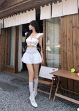 Anokhinaliza Summer New Korean Hollow Single-breasted Ruffled Sexy Camisole Women + High Waist Casual A-line Skirt Two-piece Suit