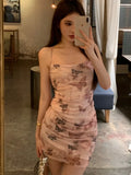 Anokhinaliza Sexy Bodycon Backless Bandage Long Dress Elegant Printed Spaghetti Strap Party Prom Vestidos Women Summer Sweet Mini Dresses