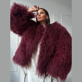 Anokhinaliza Luxury Retro Faux Fur Women's Coat Winter Warm Thick Windproof Coats Fashion Plush Solid Color Round Neck Women Outerwears