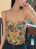 Anokhinaliza Vintage Floral Print Vest Women Sexy Off Shoulder Strapless Vest Female Korean Fashion Casual Sleeveless Tank Tops Summer