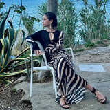 Anokhinaliza Transparent Zebra Print Striped Chiffon Dress Sexy Elegant V-neck Long Sleeve Maxi Dresses Summer Beach Y2K Outfits