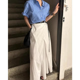 Anokhinaliza Korean Retro Pleated Loose Casual A-line Skirt Women Summer New High Waist Solid Color All Match Mid-length Skirt