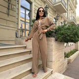 Anokhinaliza Casual Loose Two Piece Pant Sets for Women Elegant Long Sleeve Shirt and Pant Outfits Fashion Solid Beach Holiday Matching Sets