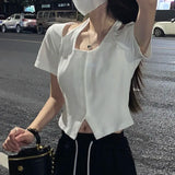 Anokhinaliza Summer Off-shoulder Short Sleeve T-Shirt Halter Crop Top Womens Clothing Y2k Aesthetic Sweet Fashion Slim Fit T Shirt