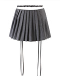 Anokhinaliza - Y2k Sexy Pleated Mini Skirts For Woman Autumn New Preppy Streetwear Hot Girl Zipper Bandage Slim Split Short Skirts Female