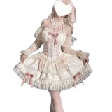 Anokhinaliza Lolita Princess Dress Bow Tie Ruffles Party Dresses Japanese Sweet Women Gothic Cross Girl Harajuku Cute Bandage Y2k Dress