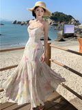 Anokhinaliza Elegant Backless Print Mermaid Party Dresses Summer Stylish Sexy Spaghetti Strap Holiday Beach Robe Women Package Hip Dress