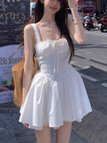 Anokhinaliza Summer Chic White Strap Dress Women Casual Elegant Y2k Mini Dresses Korean Fashion One Piece Evening Party Clothing 2024 New