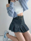 Anokhinaliza Kawaii Hot Girl Denim Skirt Women Pleated Skirt Y2k New Summer Fashion Casual High Waist Slim Goth Mini A Word Short Skirt Women