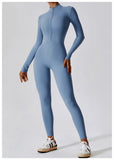 Anokhinaliza European and American zippered nude long sleeved yoga jumpsuit, high-intensity fitness and sports jumpsuit