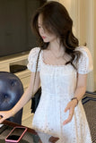 Anokhinaliza Summer Korean Chic White Midi Dress Women Elegant French Hollow Out Sexy Kawaii Vestidos Fashion Casual Short Sleeve Dress