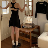 Anokhinaliza Sweet Sexy Black Bodycon Casual Elegant Dresses for Women Korean Slim Backless Mini Sleeveless Dress Short Y2k Party