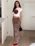 Anokhinaliza Leopard Print Maxi Skirt Women's Summer Slim Fashion Patchwork High Waist Streetwear Party Maxi Dress Elegant Maxi Skirt