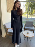 Anokhinaliza Fashion Slim Maxi Dress For Women Long Sleeve High Waist Elegant Solid Party Dress Casual Luxury Ladies Autumn Dress