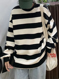 Anokhinaliza Harajuku Striped Sweatshirt Women Oversize Hoodie Female Fashion O Neck Long Sleeve Top Pullover Ladies Casual Korean Sweatshirt