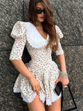 Anokhinaliza Summer Printed Patchwork Mini Dress Female V-Neck Short Sleeve Slim Fashion Elegant Party Dress Gown For Women Dress