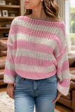 Anokhinaliza Striped Boat Neck Long Sleeve Sweater