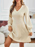 Anokhinaliza Lace Detail V-Neck Long Sleeve Dress