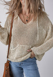 Anokhinaliza Openwork Dropped Shoulder Hooded Knit Top