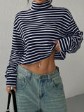 Anokhinaliza Striped Turtleneck Long Sleeve T-Shirt