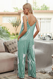 Anokhinaliza Shiny Tie-Dye Spaghetti Strap Jumpsuit with Pockets