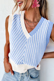 Anokhinaliza Striped Contrast V-Neck Sweater Vest