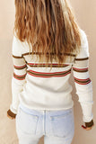 Anokhinaliza Half Button Contrast Stripe Long Sleeve Knit Top