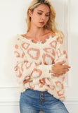 Anokhinaliza Distressed Trim Leopard V-Neck Sweater