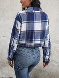 Anokhinaliza Perfee Plaid Button Up Drop Shoulder Cropped Jacket