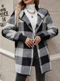 Anokhinaliza Plaid Long Sleeve Hooded Coat