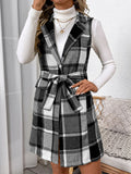 Anokhinaliza Perfee Tied Plaid Vest Coat