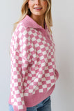 Anokhinaliza Checkered Collared Neck Long Sleeve Sweater