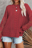 Anokhinaliza Openwork Round Neck Long Sleeve Sweater