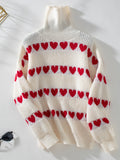 Anokhinaliza Heart Turtleneck Dropped Shoulder Sweater